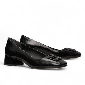 TORY BURCH Georgia Pump Perfect Black Square Toe Block Heel Leather Double T 9